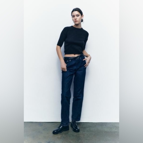 Zara Black/Navy Wool Blend Knit Sweater w/ Back Zipper - Picture 2 of 4